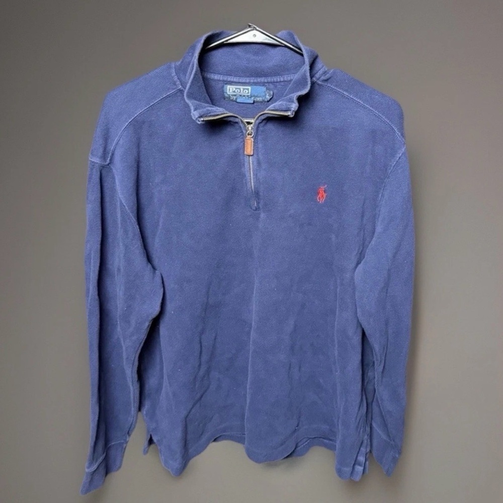 Polo Ralph Lauren Men’s 1/4 Zip Pullover Sweatshirt Blue Red Pony Logo Size L